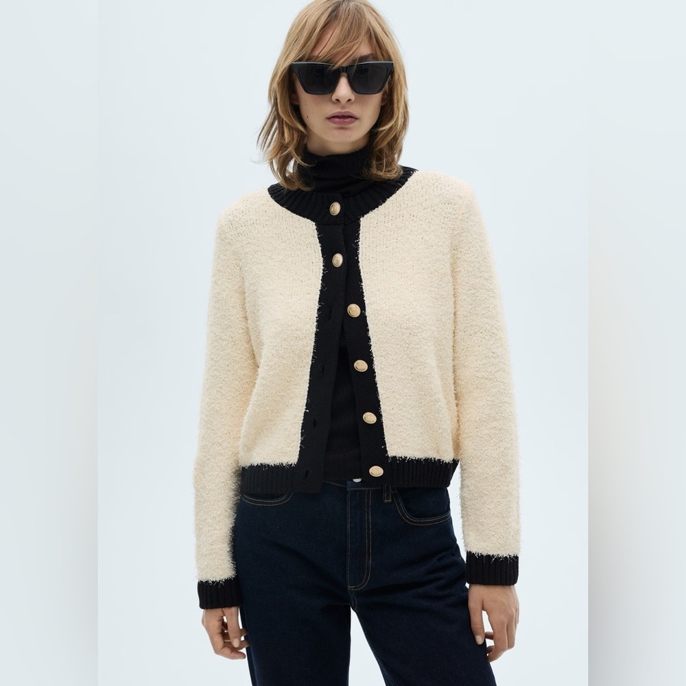 Mango cream contrasted buttons jacket NWT